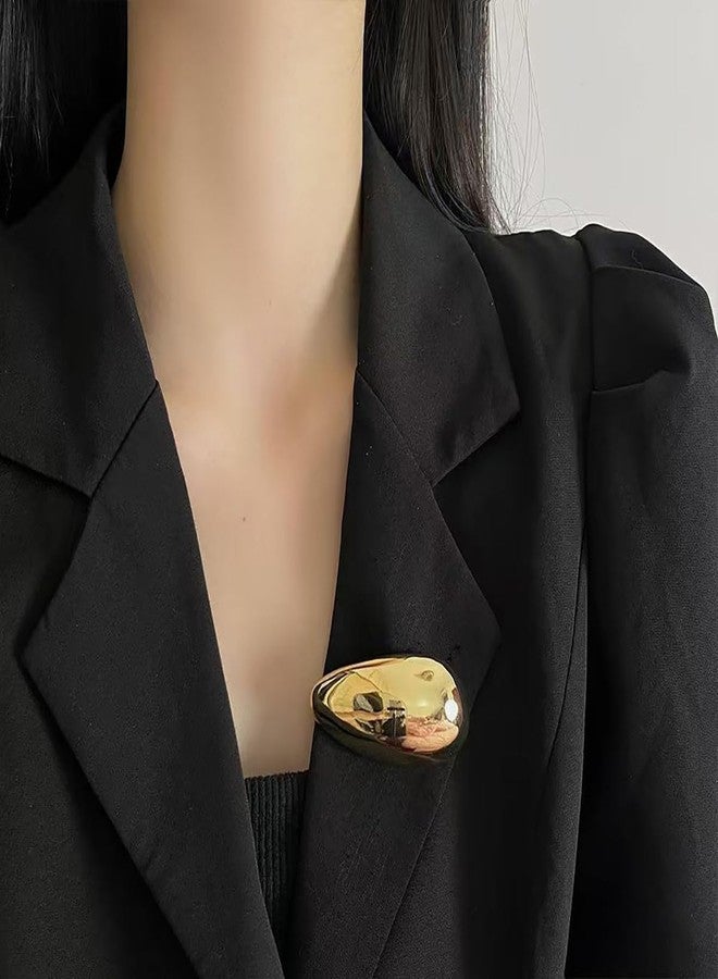 IS4U Chunky Teardrop Brooch for Women Vintage Geometric Metal Brooch Fashionable Irregular Round Corsage Lapel Gold Silver Waterdrop Lapel Pins Dresses Coats Scarves Shawl Clip Cocktail Holiday Party Jewelry for Men and Women (Gold1) - Image 2